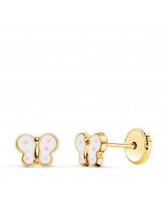 18K PENDIENTES ORO AMARILLO MARIPOSA ESMALTE 6 X 4 5 MM CIERRE TUERCA