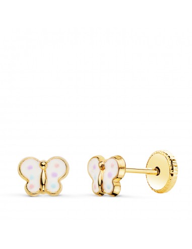 18K PENDIENTES ORO AMARILLO MARIPOSA ESMALTE 6 X 4 5 MM CIERRE TUERCA