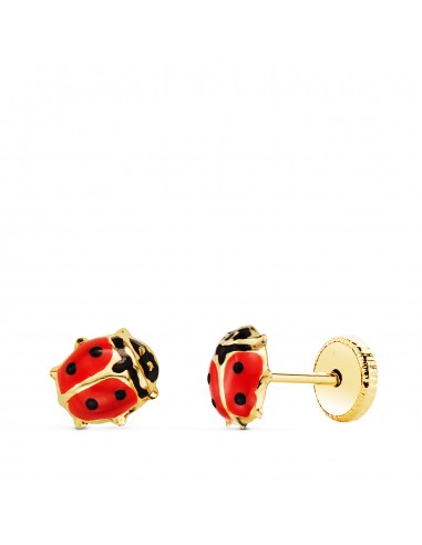 18K PENDIENTES ORO AMARILLO MARIQUITA ESMALTE 5 5X5 MM. CIERRE TUERCA