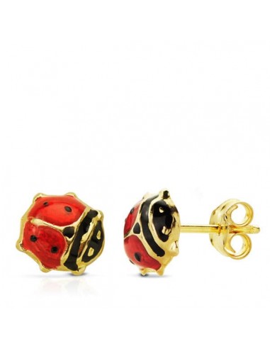 18K PENDIENTES ORO AMARILLO MARIQUITA ESMALTE 9X8 MM CIERRE PRESION
