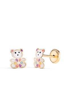 18K PENDIENTES ORO AMARILLO OSOS ESMALTADOS. MEDIDA: 7 X 6 MM. CIERRE TUERCA
