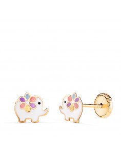 18K PENDIENTES ORO AMARILLO ELEFANTES ESMALTADOS. MEDIDA: 7 X 6 MM. CIERRE TUERCA