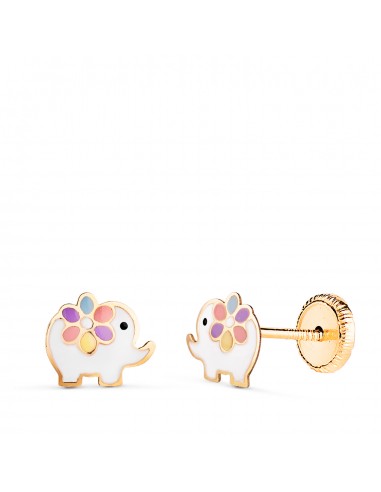 18K PENDIENTES ORO AMARILLO ELEFANTES ESMALTADOS. MEDIDA: 7 X 6 MM. CIERRE TUERCA