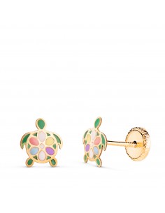 18K PENDIENTES ORO AMARILLO TORTUGAS ESMALTADAS. MEDIDA: 7 5 X 6 5 MM. CIERRE TUERCA
