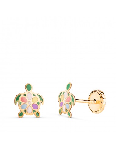 18K PENDIENTES ORO AMARILLO TORTUGAS ESMALTADAS. MEDIDA: 7 5 X 6 5 MM. CIERRE TUERCA