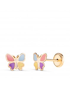 18K PENDIENTES ORO AMARILLO MARIPOSAS ESMALTADAS. MEDIDA: 7 X 6 MM. CIERRE TUERCA