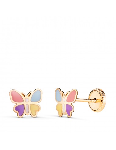 18K PENDIENTES ORO AMARILLO MARIPOSAS ESMALTADAS. MEDIDA: 7 X 6 MM. CIERRE TUERCA
