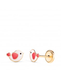 18K PENDIENTES ORO AMARILLO PAJAROS ESMALTADOS. MEDIDA: 7 5 X 5 MM. CIERRE TUERCA