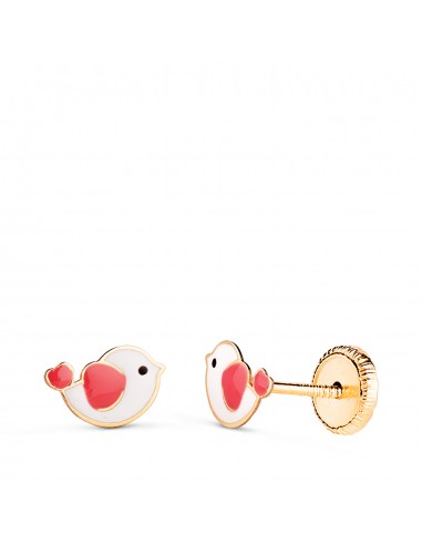 18K PENDIENTES ORO AMARILLO PAJAROS ESMALTADOS. MEDIDA: 7 5 X 5 MM. CIERRE TUERCA