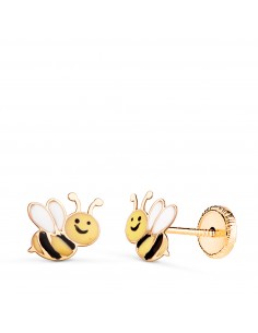 18K PENDIENTES ORO AMARILLO ABEJAS ESMALTADAS. MEDIDA: 8 X 7 5 MM.CIERRE TUERCA