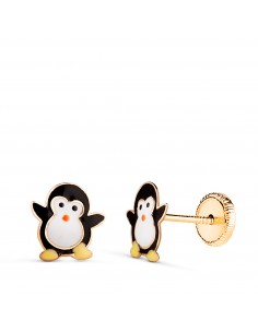 18K PENDIENTES ORO AMARILLO PINGUINOS ESMALTADOS. MEDIDA: 8 X 7 MM. CIERRE TUERCA