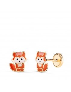 18K PENDIENTES ORO AMARILLO ZORRO ESMALTADO. MEDIDA: 7 5 X 7 MM. CIERRE TUERCA