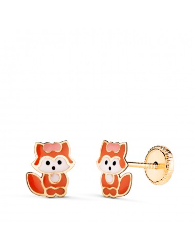 18K PENDIENTES ORO AMARILLO ZORRO ESMALTADO. MEDIDA: 7 5 X 7 MM. CIERRE TUERCA