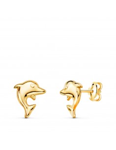 18K PENDIENTES ORO AMARILLO DELFINES LISOS 8 X 6 MM. CIERRE PRESION