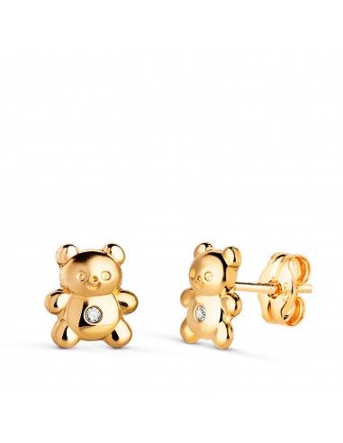 18K PENDIENTES ORO AMARILLO OSOS CON CIRCONITA MATE Y BRILLO. MEDIDA: 7 X 6 MM CIERRE PRESION