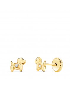 18K PENDIENTES ORO AMARILLO PERROS CON CIRCONITA 5 X 4 5 MM. CIERRE TUERCA