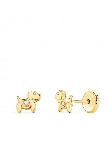 18K PENDIENTES ORO AMARILLO PERROS CON CIRCONITA 5 X 4 5 MM. CIERRE TUERCA