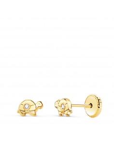 18K PENDIENTES ORO AMARILLO TORTUGA CON CIRCONITA 6 X 3 5 MM. CIERRE TUERCA