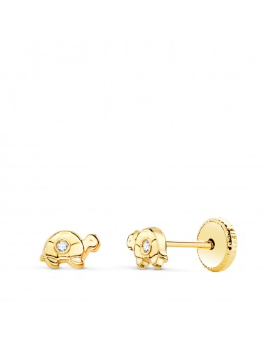 18K PENDIENTES ORO AMARILLO TORTUGA CON CIRCONITA 6 X 3 5 MM. CIERRE TUERCA
