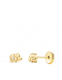 18K PENDIENTES ORO AMARILLO ELEFANTE CON CIRCONITA 5 X 3 MM. CIERRE TUERCA