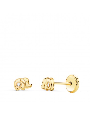 18K PENDIENTES ORO AMARILLO ELEFANTE CON CIRCONITA 5 X 3 MM. CIERRE TUERCA