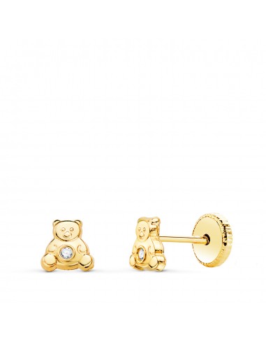 18K PENDIENTES ORO AMARILLO OSO CON CIRCONITA 4 5 X 4 5 MM. CIERRE TUERCA