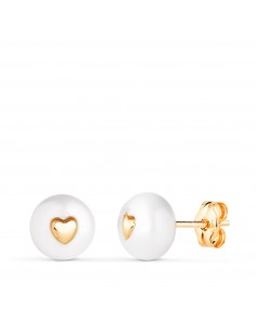 18K PENDIENTES ORO AMARILLO PERLA CON INTERIOR DE CORAZON. MEDIDA: 7 MM. CIERRE PRESION