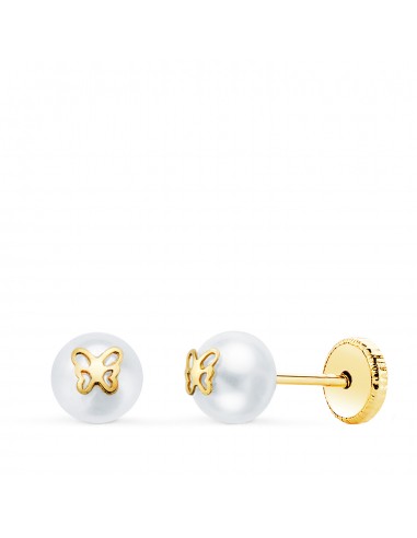 18K PENDIENTES ORO AMARILLO PERLAS CON MOTIVO MARIPOSA. ANCHO: 5 MM. CIERRE TUERCA