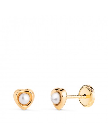 18K PENDIENTES ORO AMARILLO CORAZON CON PERLAS DE 2 4MM. MEDIDA: 5 X 5MM. CIERRE TUERCA