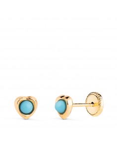 18K PENDIENTES ORO AMARILLO CORAZON CON TURQUESAS DE 2 4MM. MEDIDA: 5 X 5MM. CIERRE TUERCA
