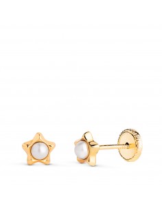 18K PENDIENTES ORO AMARILLO ESTRELLA CON PERLAS DE 2 4MM. MEDIDA: 5 X 5MM. CIERRE TUERCA