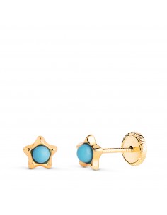 18K PENDIENTES ORO AMARILLO ESTRELLA CON TURQUESAS DE 2 4MM. MEDIDA: 5 X 5MM. CIERRE TUERCA