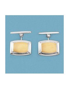 18K GEMELOS BICOLOR MATE Y BRILLO.