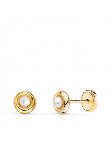 18K PENDIENTES ORO AMARILLO REDONDOS CON PERLAS DE 2 5MM. ANCHO: 5MM. CIERRE TUERCA