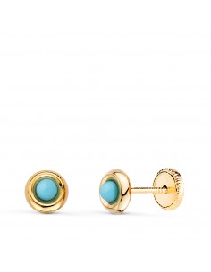 18K PENDIENTES ORO AMARILLO REDONDOS CON TURQUESAS DE 2MM. ANCHO: 5MM. CIERRE TUERCA