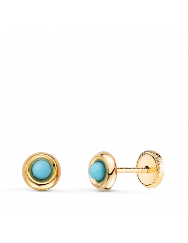 18K PENDIENTES ORO AMARILLO REDONDOS CON TURQUESAS DE 2MM. ANCHO: 5MM. CIERRE TUERCA