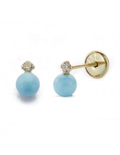 18K PENDIENTES ORO AMARILLO TURQUESA CIRCONITA 6X4 MM. CIERRE TUERCA