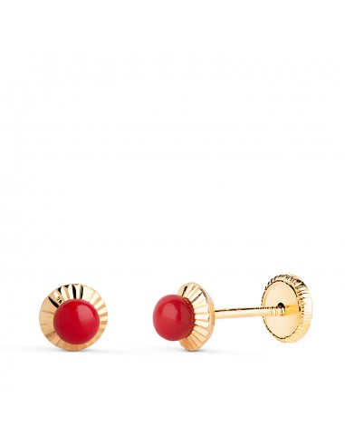18K PENDIENTES ORO AMARILLO CORALINA ORLA TALLADA 5 MM. CIERRE TUERCA
