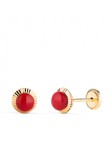 18K PENDIENTES ORO AMARILLO CORALINA ORLA TALLADA 6 MM CIERRE TUERCA