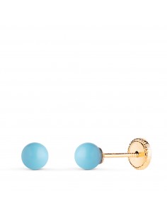 18K PENDIENTES ORO AMARILLO TURQUESA CON CASQUILLA. MEDIDA: 4 MM. CIERRE TUERCA