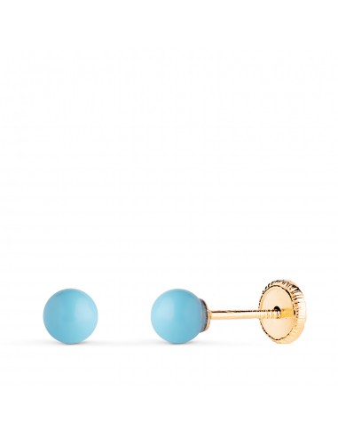 18K PENDIENTES ORO AMARILLO TURQUESA CON CASQUILLA. MEDIDA: 4 MM. CIERRE TUERCA