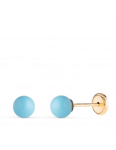 18K PENDIENTES ORO AMARILLO TURQUESA CON CASQUILLA. MEDIDA: 5 MM. CIERRE TUERCA