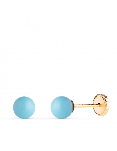 18K PENDIENTES ORO AMARILLO TURQUESA CON CASQUILLA. MEDIDA: 5 MM. CIERRE TUERCA