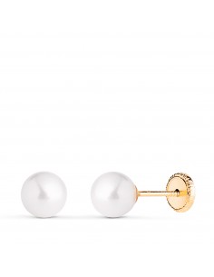 18K PENDIENTES ORO AMARILLO PERLA CON CASQUILLA. MEDIDA: 6 MM. CIERRE TUERCA