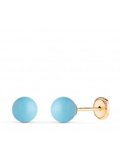 18K PENDIENTES ORO AMARILLO TURQUESA CON CASQUILLA. MEDIDA: 6 MM. CIERRE TUERCA