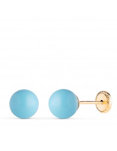 18K PENDIENTES ORO AMARILLO TURQUESA CON CASQUILLA. MEDIDA: 7 MM. CIERRE TUERCA