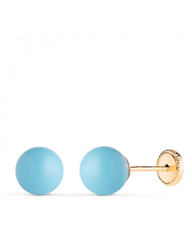 18K PENDIENTES ORO AMARILLO TURQUESA CON CASQUILLA. MEDIDA: 7 MM. CIERRE TUERCA