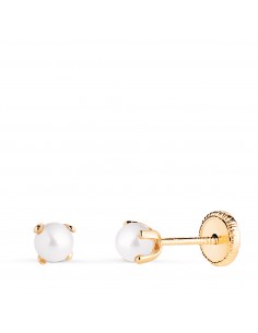 18K PENDIENTES ORO AMARILLO PERLA CON 4 GARRAS. MEDIDA: 3 MM. CIERRE TUERCA