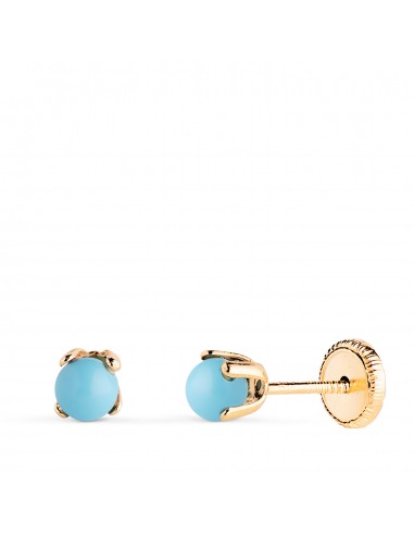 18K PENDIENTES ORO AMARILLO TURQUESA CON 4 GARRAS. MEDIDA: 3 MM. CIERRE TUERCA