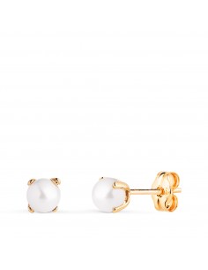 18K PENDIENTES ORO AMARILLO PERLA CON 4 GARRAS. MEDIDA: 4 MM. CIERRE PRESION